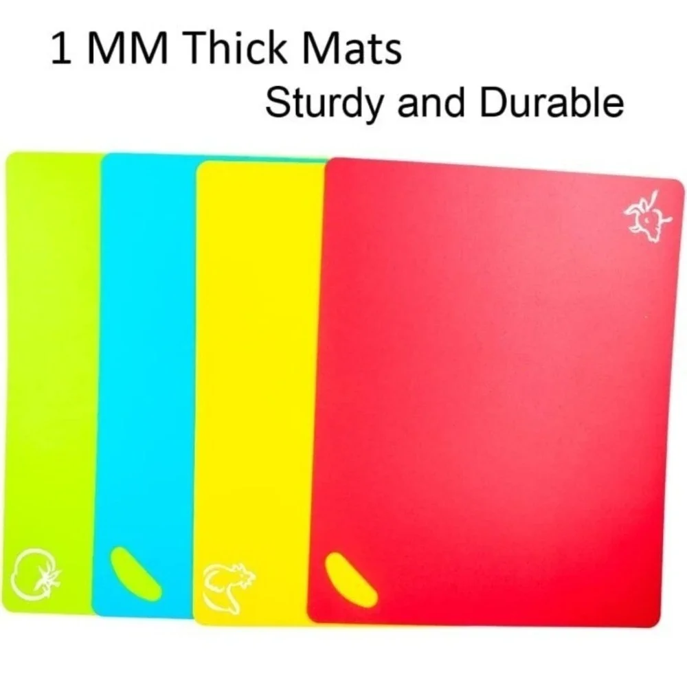 Extra Thick Flexible Plastic Cutting Board Mats with Food Icons Set of 4
